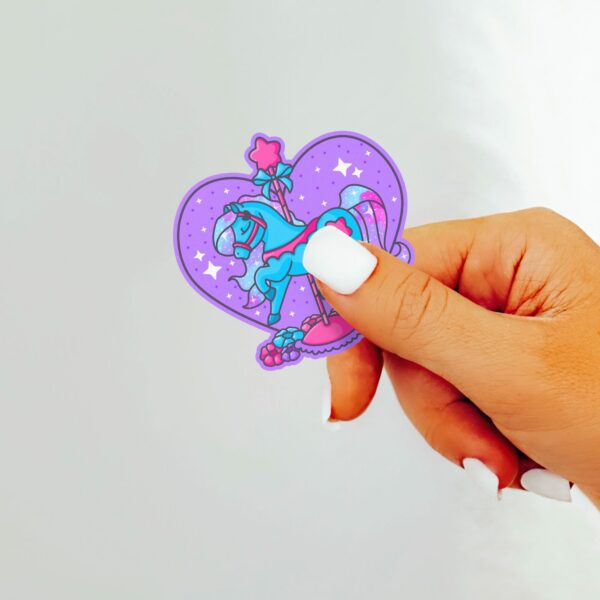 This image shows an hand-drawn adorable sticker, Carousel Horse Twinkle Star Sticker, which is available to purchase from HunnieByte.com