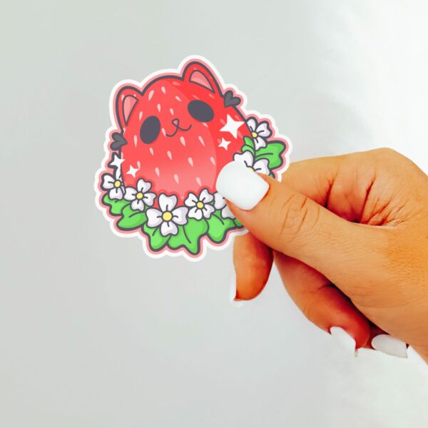 This image shows an hand-drawn adorable sticker, Kitty Berry Sticker, which is available to purchase from HunnieByte.com