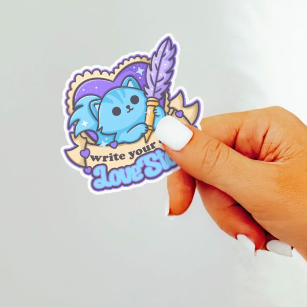 This image shows an hand-drawn adorable sticker, Write Your Own Love Story Sticker, which is available to purchase from HunnieByte.com