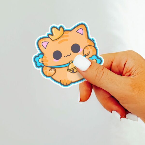 This image shows an hand-drawn adorable sticker, Royal Lucky Cat Sticker, which is available to purchase from HunnieByte.com