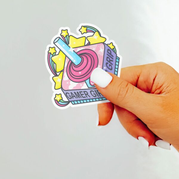 This image shows our adorable sticker finishes, Gamer Girl Firm Grip Sticker, which is available to purchase from HunnieByte.com