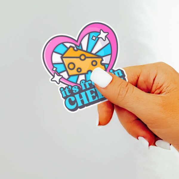 This image shows our adorable sticker finishes, Its Freakin Cheese Sticker, which is available to purchase from HunnieByte.com