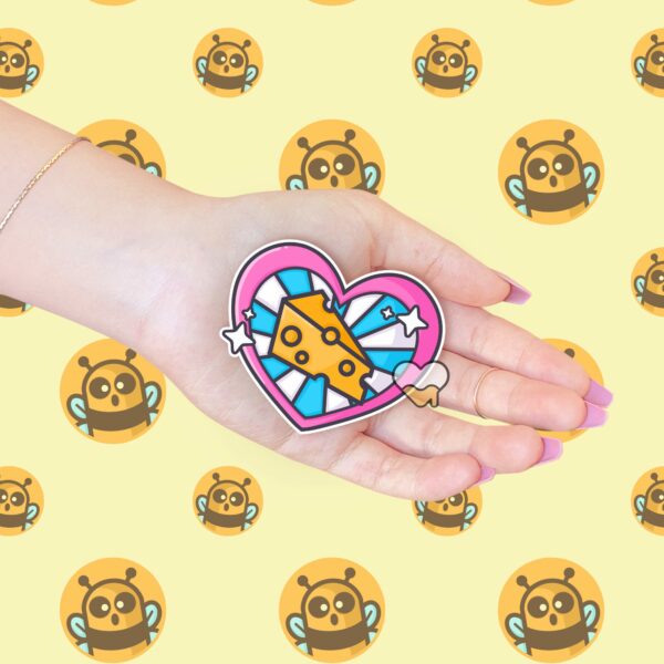 This image shows our adorable sticker finishes, Cheese Sticker, which is available to purchase from HunnieByte.com