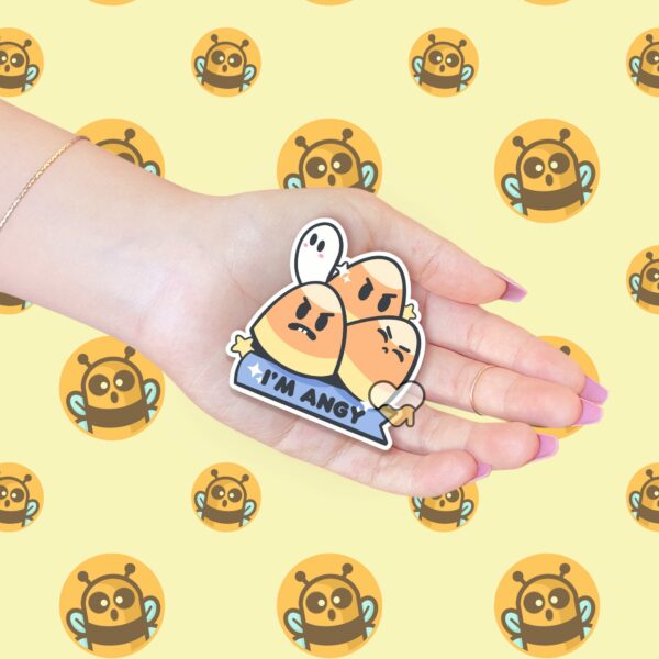 This image shows our adorable sticker finishes, Im Angy Candycorn Sticker, which is available to purchase from HunnieByte.com