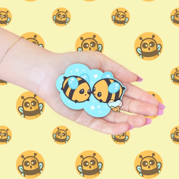 This image shows an hand-drawn adorable sticker, Bumbly Bees Bee Pals Sticker, which is available to purchase from HunnieByte.com