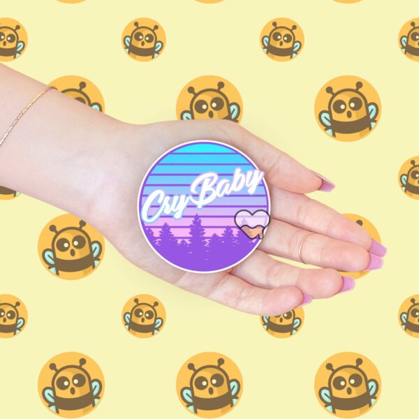 This image shows our adorable sticker finishes, Cry Baby Sticker, which is available to purchase from HunnieByte.com