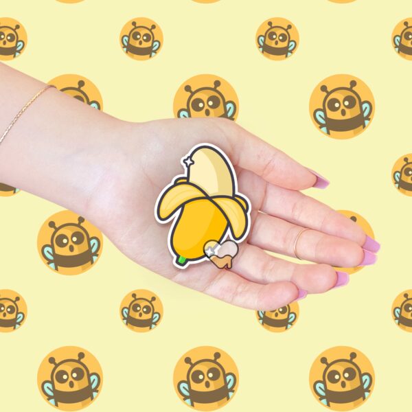 This image shows an hand-drawn adorable sticker, Cute Thick Banana Sticker, which is available to purchase from HunnieByte.com