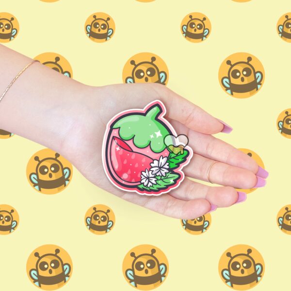 This image shows an hand-drawn adorable sticker, Juicy Strawberry Sticker, which is available to purchase from HunnieByte.com