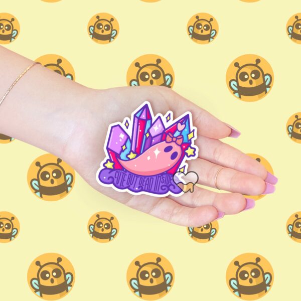 This image shows our adorable sticker finishes, Cute But Dead Inside Ghost Sticker, which is available to purchase from HunnieByte.com