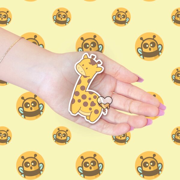 This image shows an hand-drawn adorable sticker, Cute Giraffe Sticker, which is available to purchase from HunnieByte.com