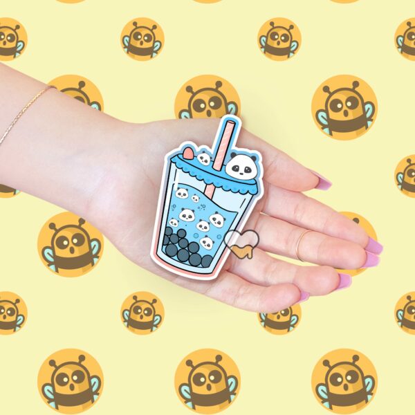 This image shows an hand-drawn adorable sticker, Panda Boba Sticker, which is available to purchase from HunnieByte.com