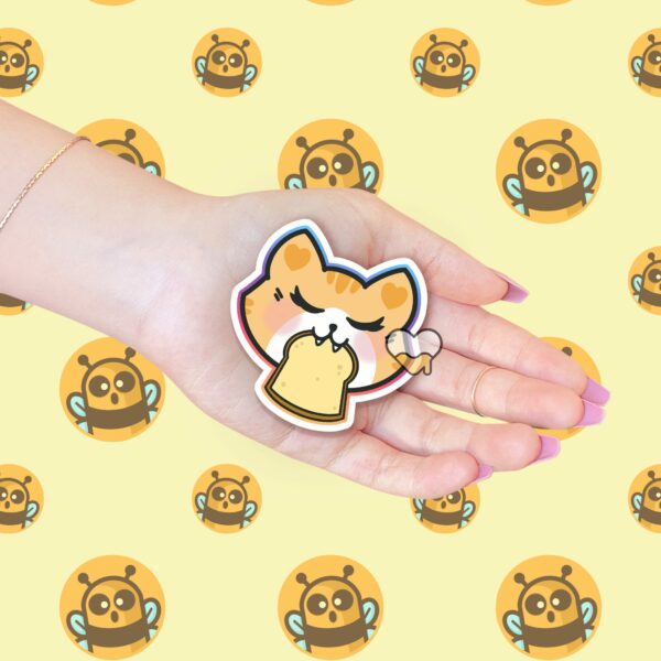 This image shows an hand-drawn adorable sticker, Kitty Toast Sticker, which is available to purchase from HunnieByte.com