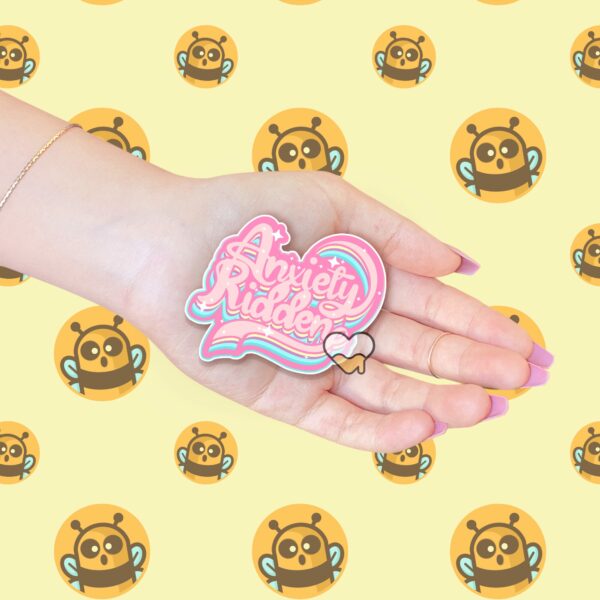 This image shows an hand-drawn adorable sticker, Anxiety Ridden Sticker, which is available to purchase from HunnieByte.com