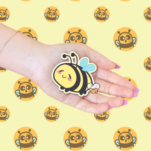 This image shows an hand-drawn adorable sticker, Little Bee Sticker, which is available to purchase from HunnieByte.com