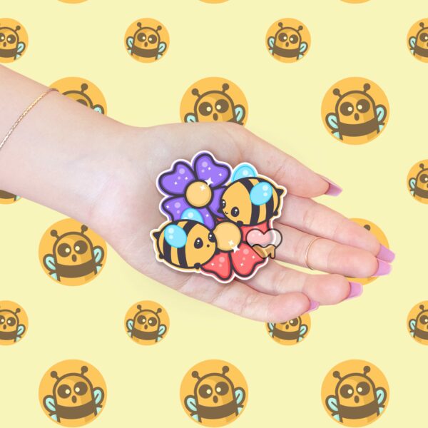 This image shows an hand-drawn adorable sticker, Bee Friends Sticker, which is available to purchase from HunnieByte.com