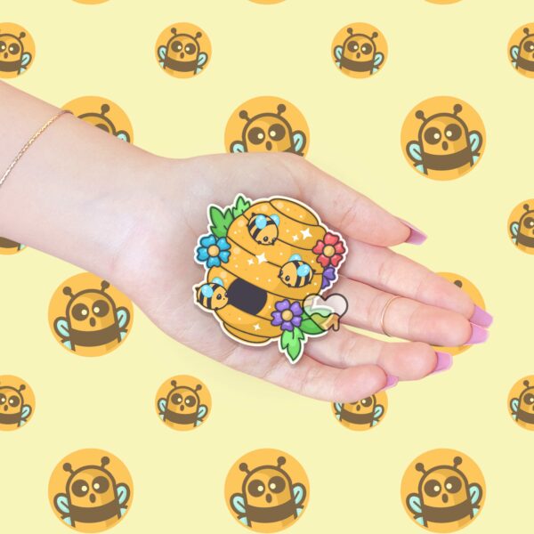 This image shows an hand-drawn adorable sticker, Honey Home Sticker, which is available to purchase from HunnieByte.com