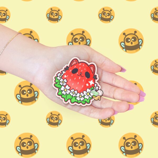 This image shows an hand-drawn adorable sticker, Kitty Berry Sticker, which is available to purchase from HunnieByte.com