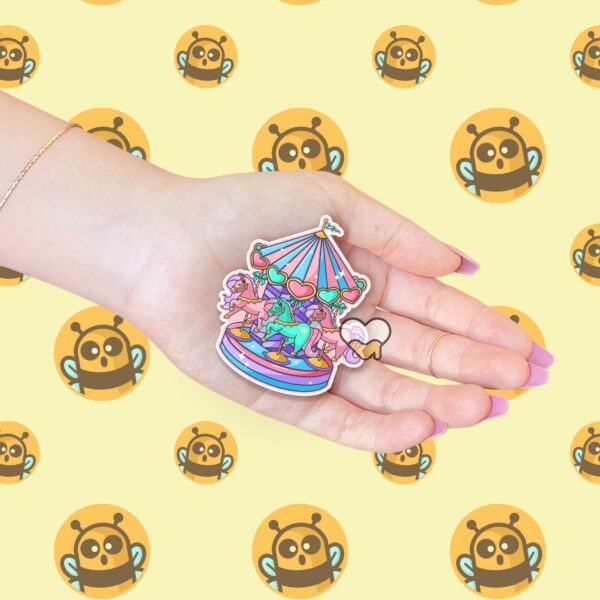 This image shows an hand-drawn adorable sticker, Pastel Carousel Sticker, which is available to purchase from HunnieByte.com