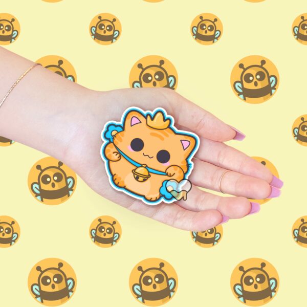 This image shows an hand-drawn adorable sticker, Royal Lucky Cat Sticker, which is available to purchase from HunnieByte.com