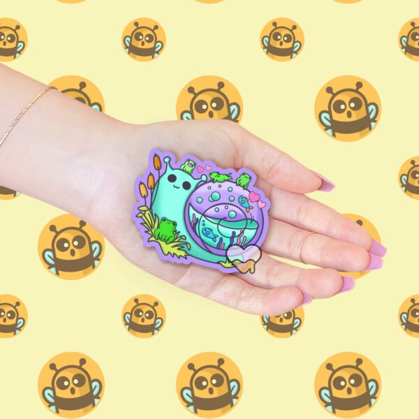 This image shows an hand-drawn adorable sticker, Snail Friend Sticker, which is available to purchase from HunnieByte.com