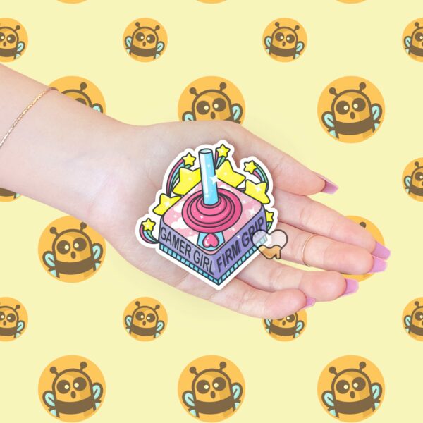 This image shows our adorable sticker finishes, Gamer Girl Firm Grip Sticker, which is available to purchase from HunnieByte.com