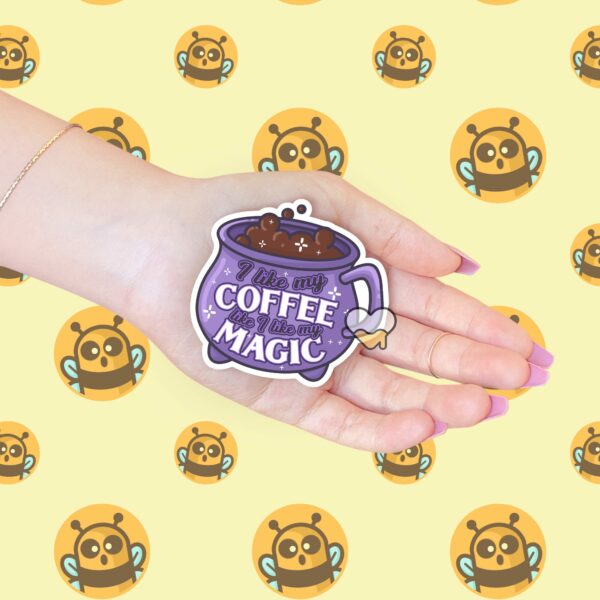 This image shows our adorable sticker finishes, I Like My Coffee Sticker, which is available to purchase from HunnieByte.com