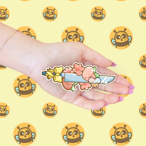 This image shows our adorable sticker finishes, Kawaii Yellow Sword Sticker, which is available to purchase from HunnieByte.com