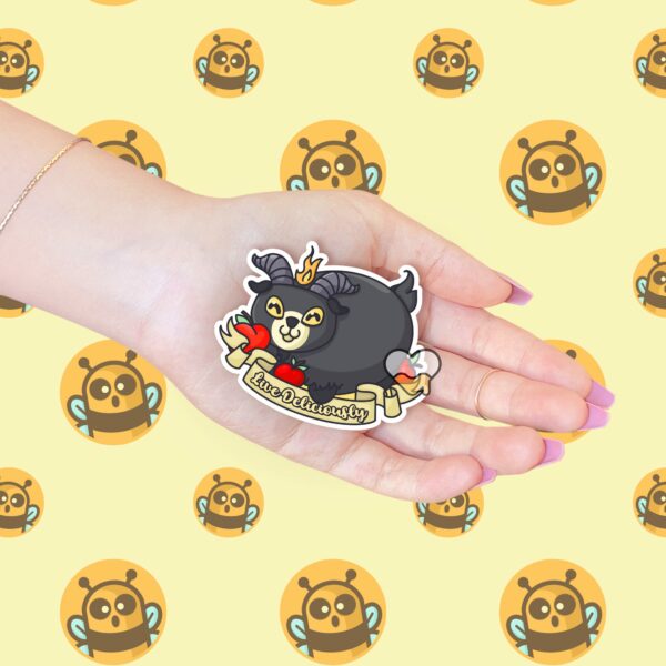 This image shows our adorable sticker finishes, Live Deliciously Goat Sticker, which is available to purchase from HunnieByte.com