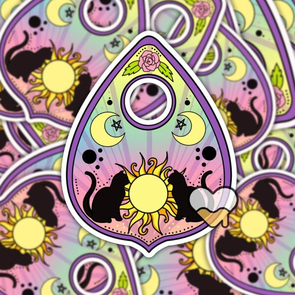 This image shows our adorable sticker finishes, Cat Planchette Sticker, which is available to purchase from HunnieByte.com