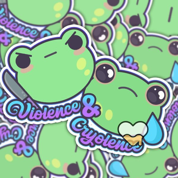 This image shows our adorable sticker finishes, Violence and Cryolence Sticker, which is available to purchase from HunnieByte.com