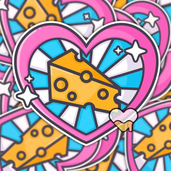 This image shows our adorable sticker finishes, Cheese Sticker, which is available to purchase from HunnieByte.com