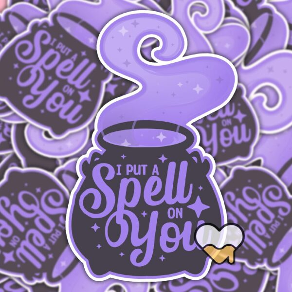 This image shows our adorable sticker finishes, I Put A Spell On You Sticker, which is available to purchase from HunnieByte.com