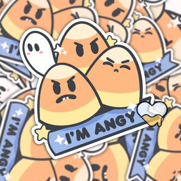 This image shows our adorable sticker finishes, Im Angy Candycorn Sticker, which is available to purchase from HunnieByte.com