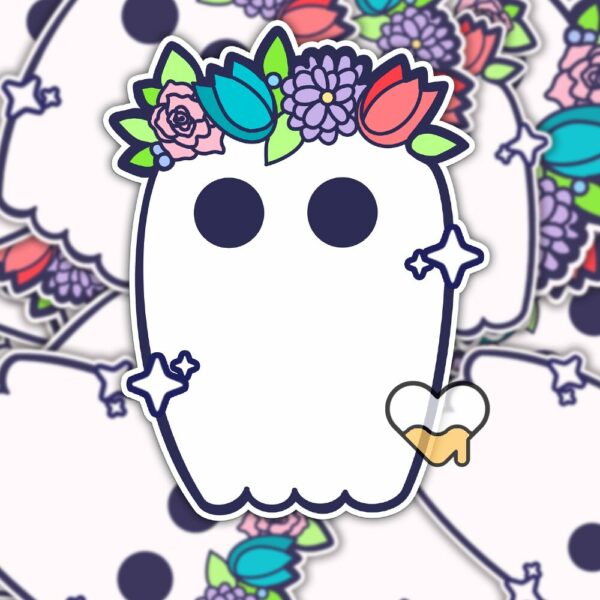 This image shows an hand-drawn adorable sticker, Bootiful Ghost Sticker, which is available to purchase from HunnieByte.com