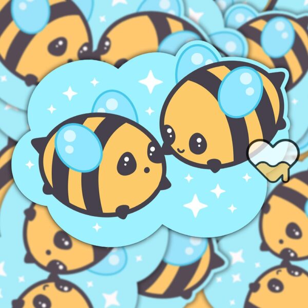 This image shows an hand-drawn adorable sticker, Bumbly Bees Bee Pals Sticker, which is available to purchase from HunnieByte.com