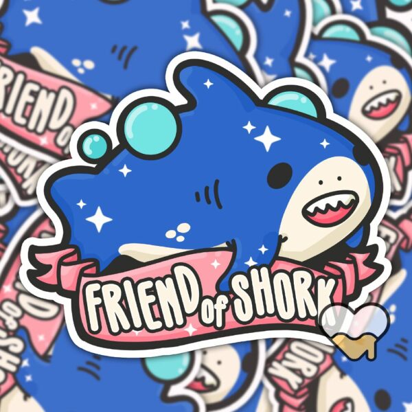 This image shows an hand-drawn adorable sticker, Friend of Shork Shark Sticker, which is available to purchase from HunnieByte.com