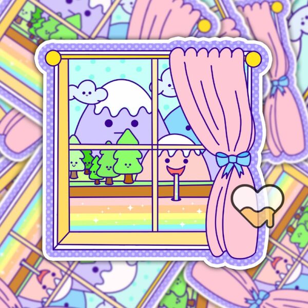 This image shows an hand-drawn adorable sticker, Happy Window Sticker, which is available to purchase from HunnieByte.com