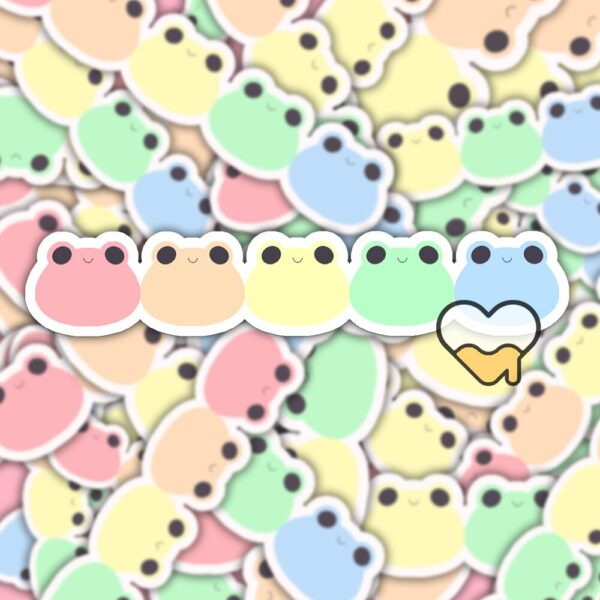 This image shows an hand-drawn adorable sticker, Long Froggies Sticker, which is available to purchase from HunnieByte.com