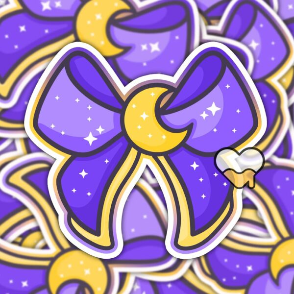 This image shows our adorable sticker finishes, Magical Girl Moon Bow Sticker, which is available to purchase from HunnieByte.com