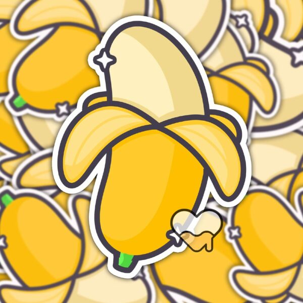 This image shows an hand-drawn adorable sticker, Cute Thick Banana Sticker, which is available to purchase from HunnieByte.com