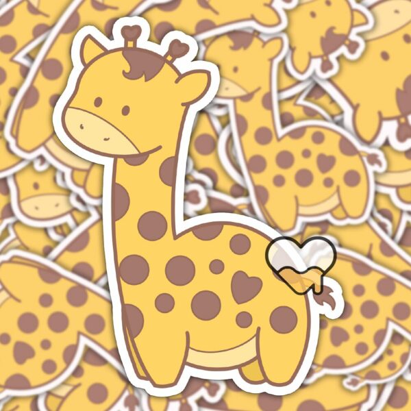 This image shows an hand-drawn adorable sticker, Cute Giraffe Sticker, which is available to purchase from HunnieByte.com