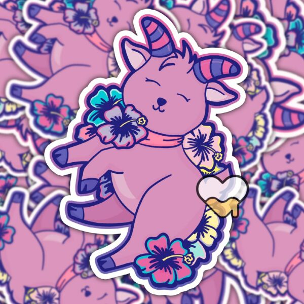 This image shows an hand-drawn adorable sticker, Sweet Little Goat Sticker, which is available to purchase from HunnieByte.com