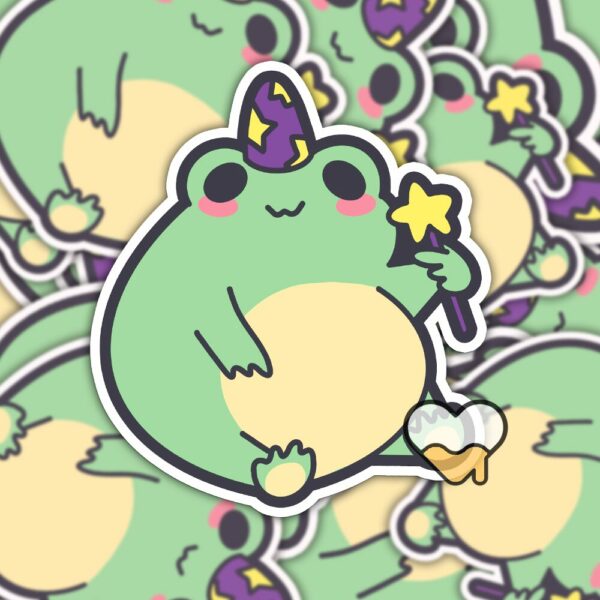 This image shows an hand-drawn adorable sticker, Magical Frog Boi Sticker, which is available to purchase from HunnieByte.com