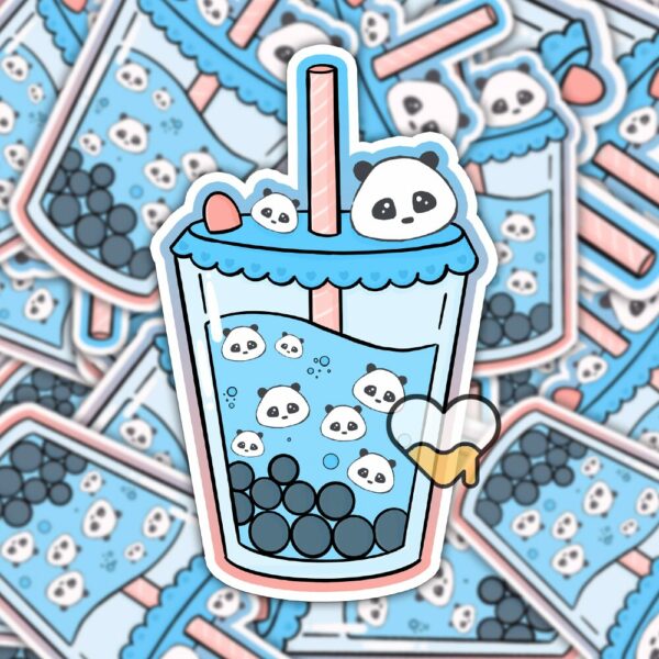 This image shows an hand-drawn adorable sticker, Panda Boba Sticker, which is available to purchase from HunnieByte.com