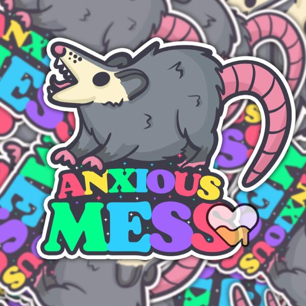 This image shows an hand-drawn adorable sticker, Anxiety Ridden Sticker, which is available to purchase from HunnieByte.com