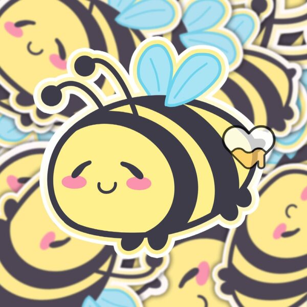 This image shows an hand-drawn adorable sticker, Little Bee Sticker, which is available to purchase from HunnieByte.com