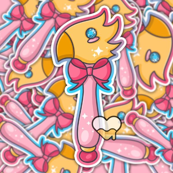 This image shows an hand-drawn adorable sticker, Magical Avian Wand Sticker, which is available to purchase from HunnieByte.com