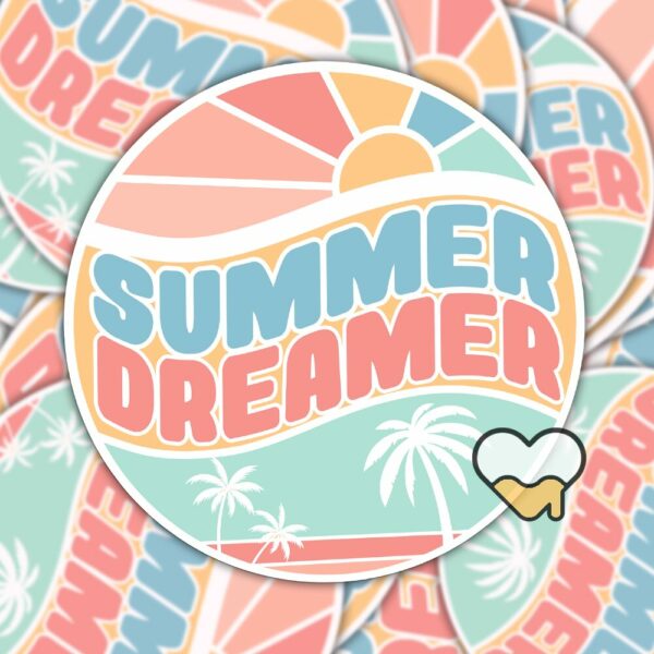 This image shows an hand-drawn adorable sticker, Summer Dreamer Sticker, which is available to purchase from HunnieByte.com