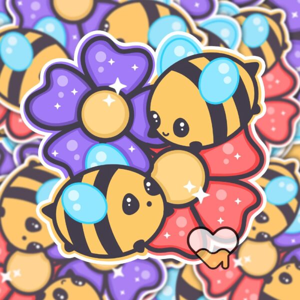 This image shows an hand-drawn adorable sticker, Bee Friends Sticker, which is available to purchase from HunnieByte.com