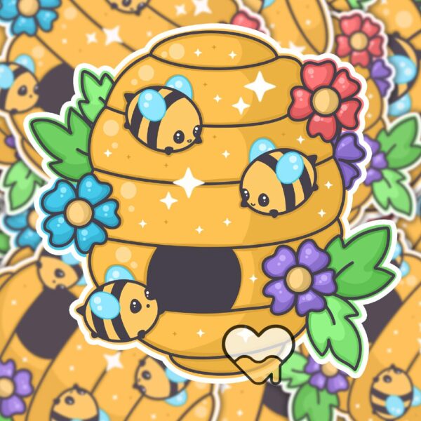 This image shows an hand-drawn adorable sticker, Honey Home Sticker, which is available to purchase from HunnieByte.com